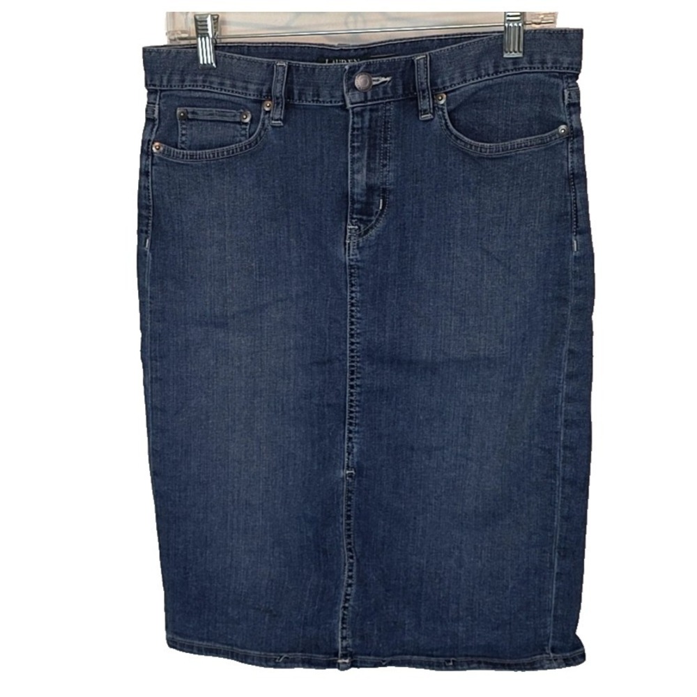 Lauren Ralph Lauren Denim Pencil Skirt 8P Blue Jean Classic Preppy Midi